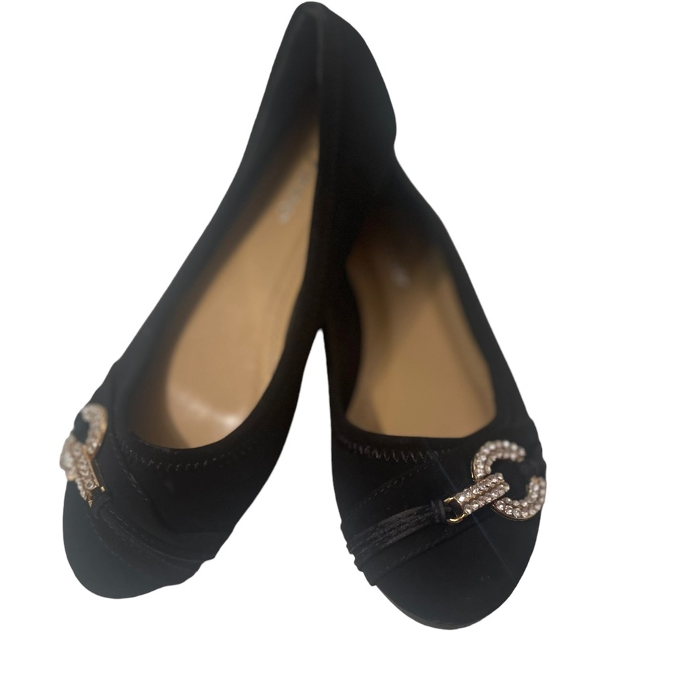 Forever Black Faux Suede Crystal Embellishment Shoes Size 6